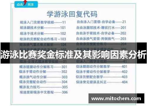 游泳比赛奖金标准及其影响因素分析